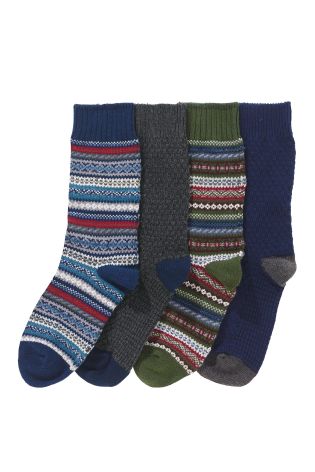 Textured Fairisle Pattern Socks Four Pack